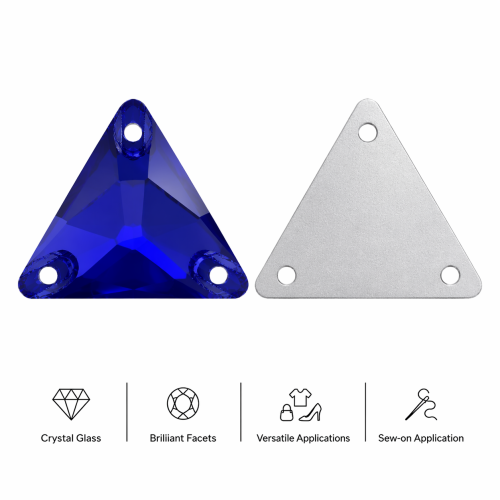 G&J Wholesale Triangle Glass Sew-On Stone With 3 Sewing Holes