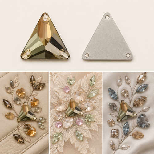 G&J Wholesale Triangle Glass Sew-On Stone With 3 Sewing Holes