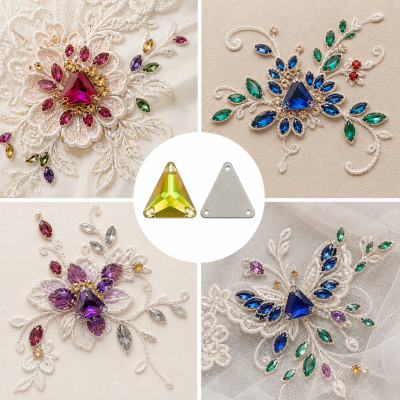 G&J Wholesale Triangle Glass Sew-On Stone With 3 Sewing Holes