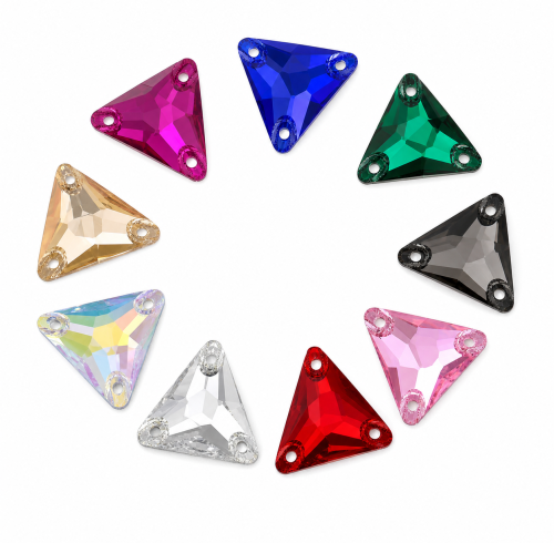 G&J Wholesale Triangle Glass Sew-On Stone With 3 Sewing Holes
