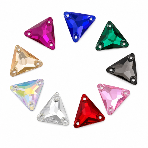 G&J Wholesale Triangle Glass Sew-On Stone With 3 Sewing Holes