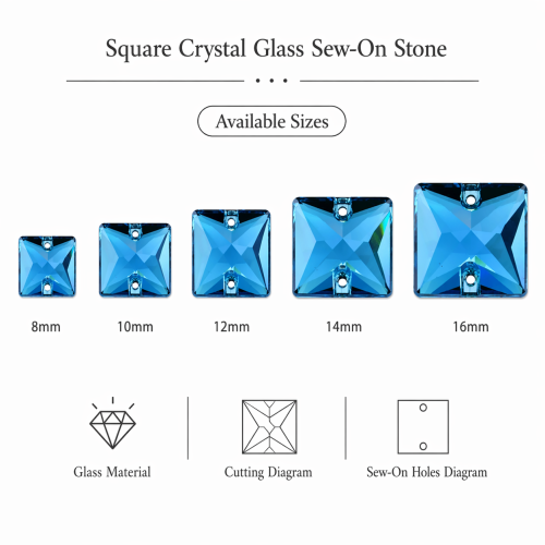 G&J Wholesale Square Glass Sew-On Stone