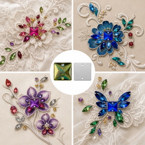 G&J Wholesale Square Glass Sew-On Stone