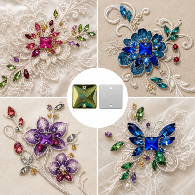 G&J Wholesale Square Glass Sew-On Stone