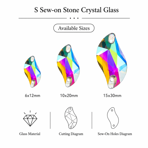 G&J Wholesale S-Shaped Glass Sew-On Stone