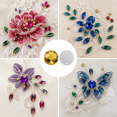 G&J Wholesale Round Flat Faceted Glass Sew-on Stones