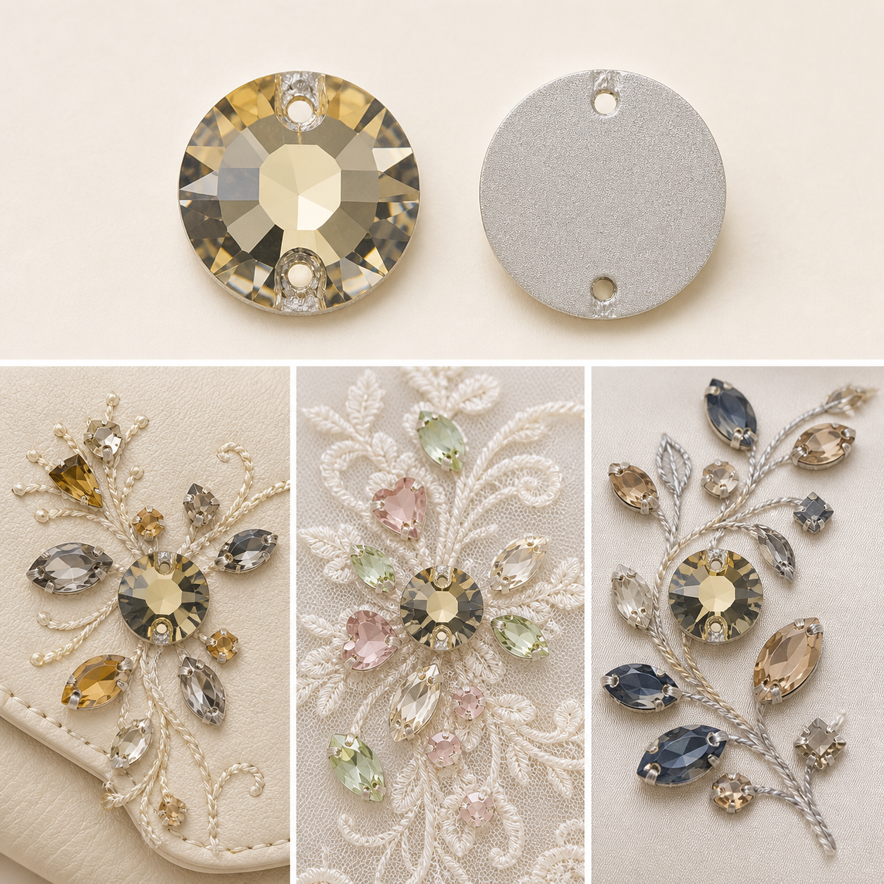 G&J Round Flat Faceted Glass Sew-on Stones, Dual Symmetric Side Sewing Holes Silver Foil Back Crystals, Starry Dot Embellishment For Wedding Veil, Bridal Gown, Stage Costume And Girls Party Apparel