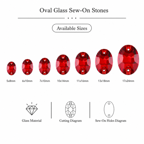 G&J Wholesale Oval Glass Sew-On Stone