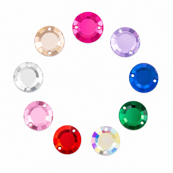 G&J Wholesale Flat Surface Round Acrylic Sew-On Rhinestones Two-Hole
