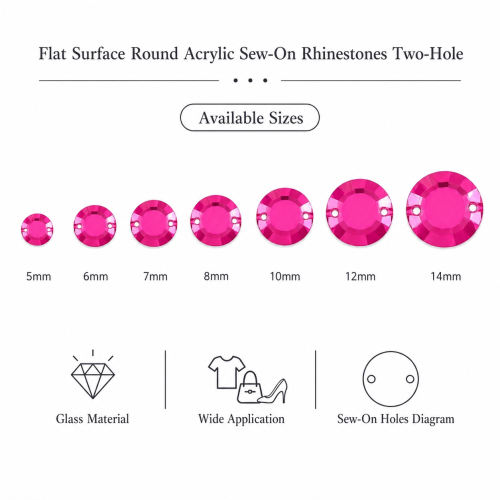 G&J Wholesale Flat Surface Round Acrylic Sew-On Rhinestones Two-Hole