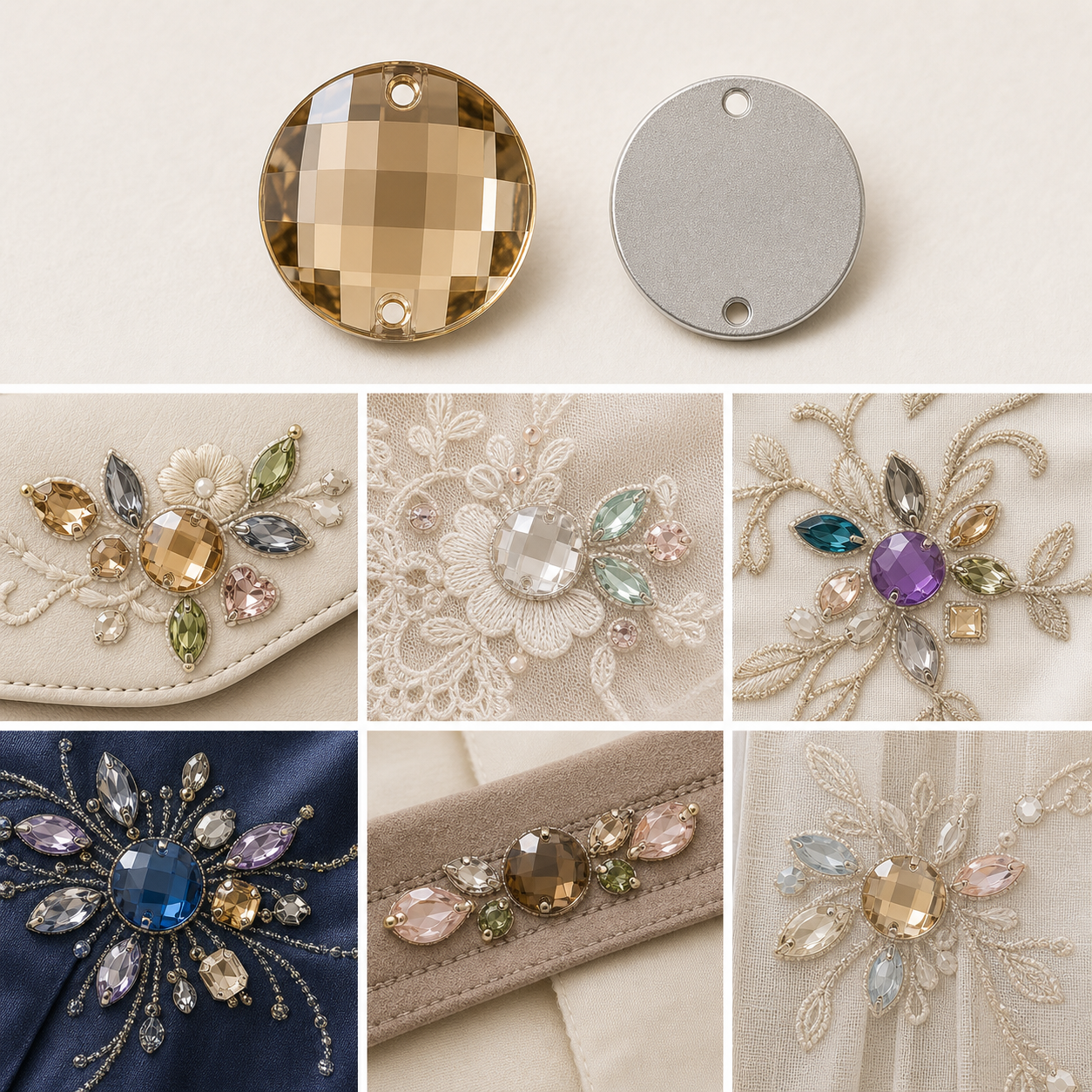 G&J Round Cabochon Two-Hole Acrylic Sew-On Rhinestones, Domed PMMA Hand Sew Only Dots, Safe Rounded Edge For 3D Starry Bridal Gown, Stage Outfits, Swimwear & Kids Apparel