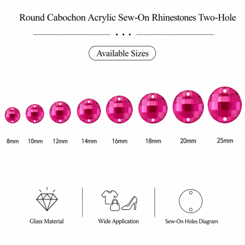 G&J Wholesale Round Cabochon Acrylic Sew-On Rhinestones Two-Hole