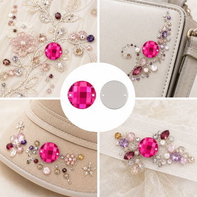 G&J Wholesale Round Cabochon Acrylic Sew-On Rhinestones Two-Hole