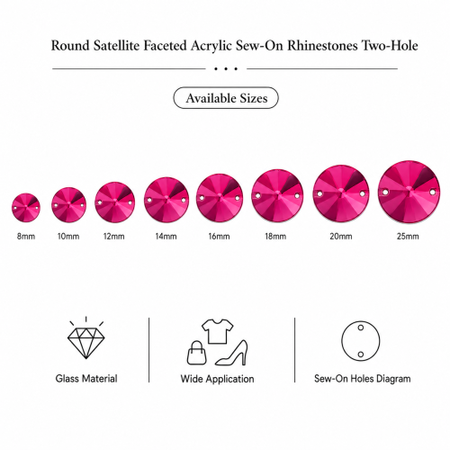 G&J Wholesale Round Satellite Faceted Acrylic Sew-On Rhinestones Two-Hole