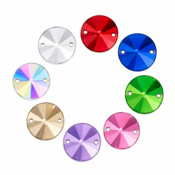 G&J Wholesale Round Satellite Faceted Acrylic Sew-On Rhinestones Two-Hole
