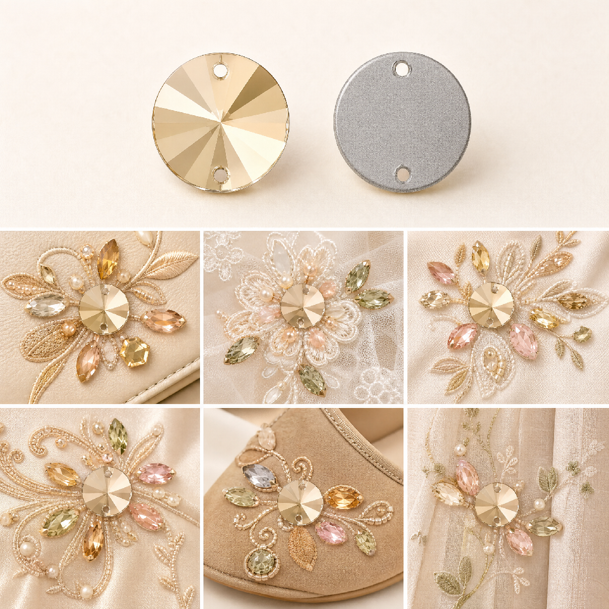 G&J Round Satellite Faceted Two-Hole Acrylic Sew-On Rhinestones, Radiant Facet PMMA Hand Sew Only Dots, Safe Chamfer Edge For High Glitter Starry Bridal, Latin Stage Costume, Kids Dress & Stretch Swimwear