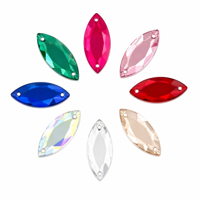 G&J Wholesale Flat Cut Marquise Faceted Acrylic Sew-On Rhinestones Two-Hole