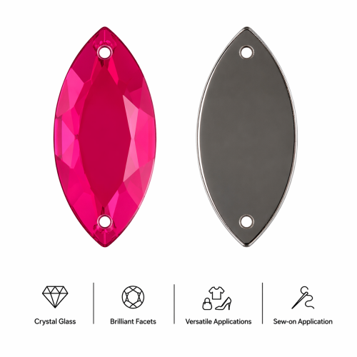 G&J Wholesale Flat Cut Marquise Faceted Acrylic Sew-On Rhinestones Two-Hole