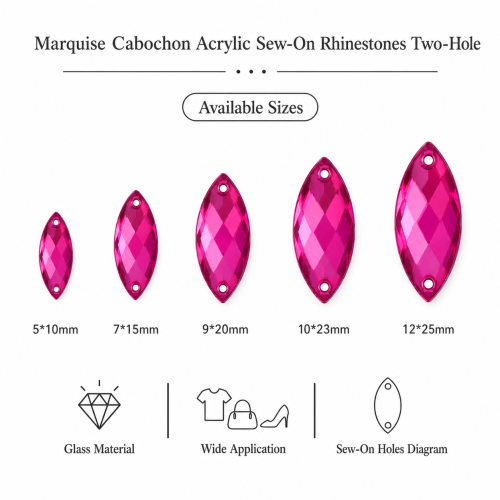 G&J Wholesale Marquise Cabochon Acrylic Sew-On Rhinestones Two-Hole