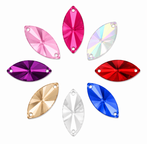 G&J Wholesale Marquise Satellite Faceted Acrylic Sew-On Rhinestones Two-Hole