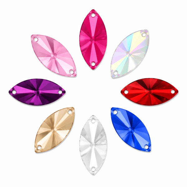 G&J Wholesale Marquise Satellite Faceted Acrylic Sew-On Rhinestones Two-Hole