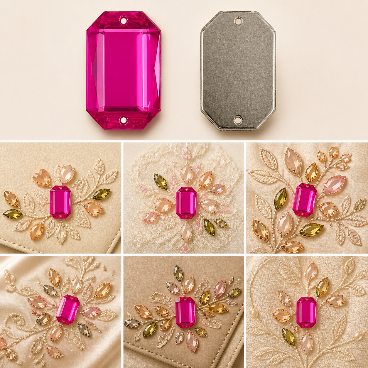 G&J Flat Cut Rectangle Two-Hole Acrylic Sew-On Rhinestones, Flat Facet PMMA Hand Sew Embellishment Trim For Wedding Gown, Stage Costume, Swimwear & Kids Apparel