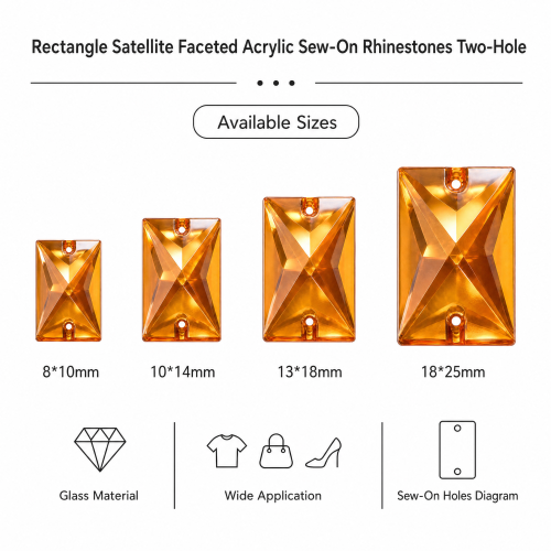 G&J Wholesale Rectangle Satellite Faceted Acrylic Sew-On Rhinestones Two-Hole