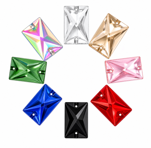 G&J Wholesale Rectangle Satellite Faceted Acrylic Sew-On Rhinestones Two-Hole