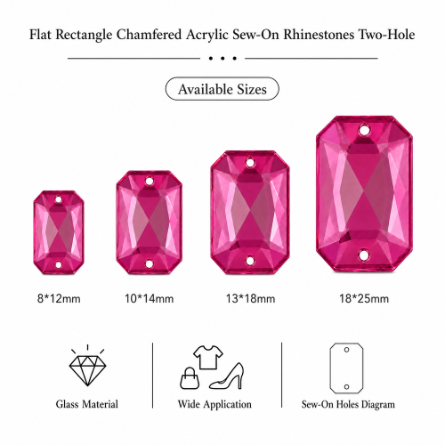 G&J Wholesale Flat Rectangle Chamfered Acrylic Sew-On Rhinestones Two-Hole