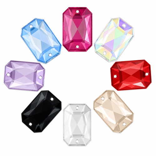 G&J Wholesale Flat Rectangle Chamfered Acrylic Sew-On Rhinestones Two-Hole