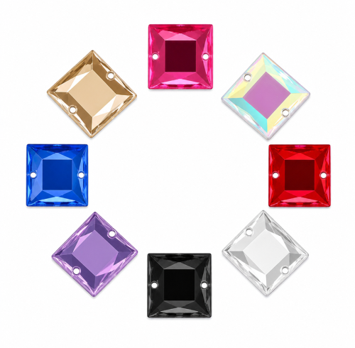 G&J Wholesale Flat Cut Square Acrylic Sew-On Rhinestones Two-Hole