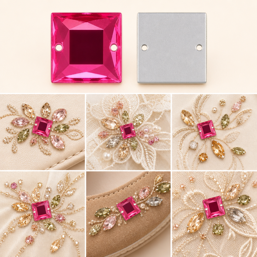 G&J Wholesale Flat Cut Square Acrylic Sew‑On Rhinestones, PMMA Two‑Hand Sew Embellishment Trim For Wedding Gown, Stage Costume, Swimwear & Kids Apparel