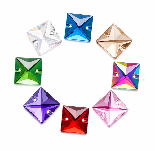 G&J Wholesale Flat Square Cabochon Acrylic Sew‑On Rhinestones Two‑Hole