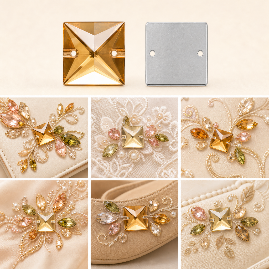 G&J Wholesale Square Satellite Faceted Acrylic Sew‑On Rhinestones Two‑Hole, PMMA Hand Sew Embellishment Trim For Wedding Gown, Stage Costume, Swimwear