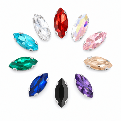 Wholesale Navette Sew-On Glass 4D Claw Rhinestones