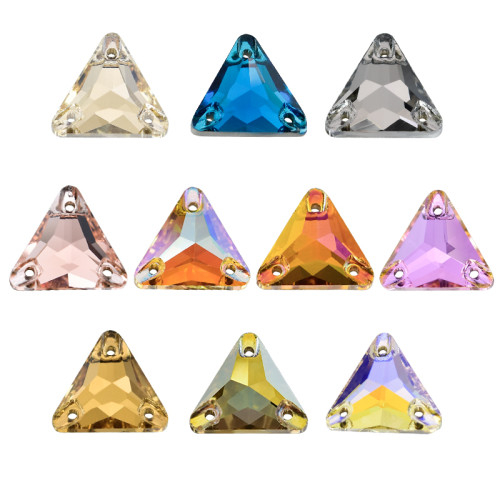 Triangle Crystal Flat Back Button | K9 Glass, Multi-Color | Plated Base | DIY Garment Accessories