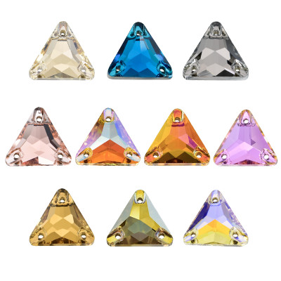 Triangle Crystal Flat Back Button | K9 Glass, Multi-Color | Plated Base | DIY Garment Accessories