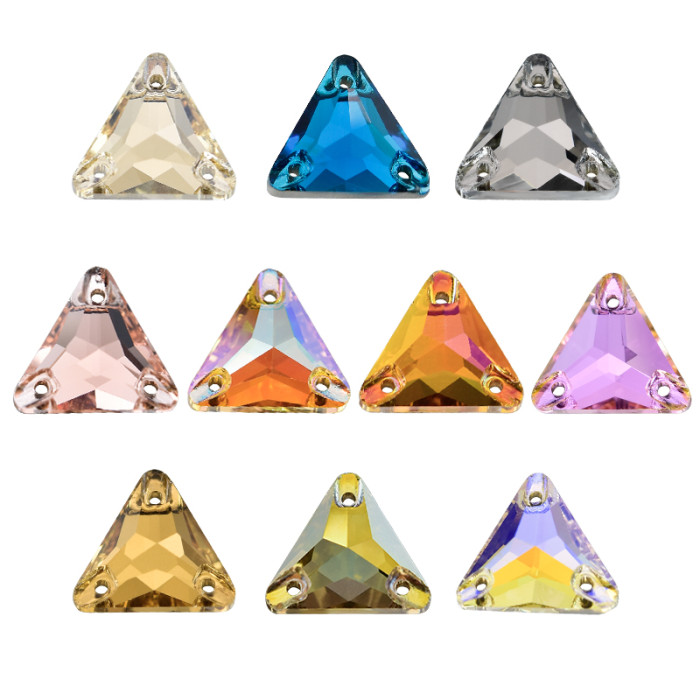 Triangle Crystal Flat Back Button | K9 Glass, Multi-Color | Plated Base | DIY Garment Accessories