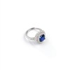 925 Sterling Silver Lab-Created Blue Sapphire Ring | Square Cushion Brilliant Cut | Double Halo
