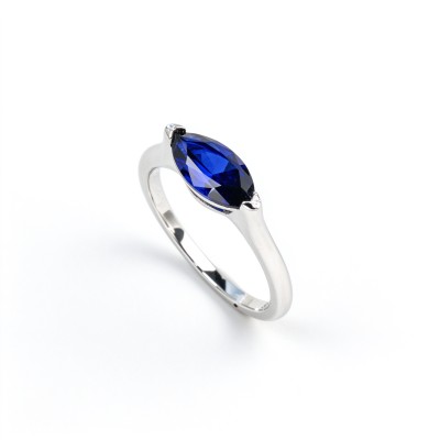 925 Sterling Silver Lab-Created Blue Sapphire Ring | 5 × 11 mm Pear Brilliant Cut