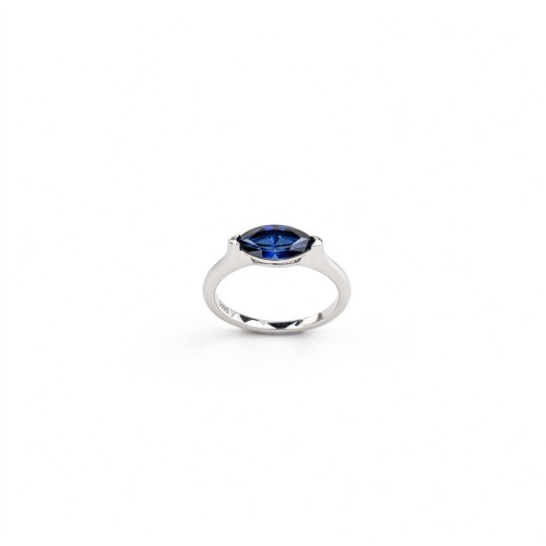 925 Sterling Silver Lab-Created Blue Sapphire Ring | 5 × 11 mm Pear Brilliant Cut
