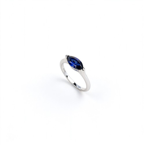 925 Sterling Silver Lab-Created Blue Sapphire Ring | 5 × 11 mm Pear Brilliant Cut