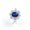 925 Sterling Silver Lab-Created Blue Sapphire Ring | 7 × 9 mm Oval Brilliant Cut | Cluster Halo