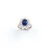 925 Sterling Silver Lab-Created Blue Sapphire Ring | 7 × 9 mm Oval Brilliant Cut | Cluster Halo