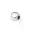 925 Sterling Silver Lab-Created Blue Sapphire Ring | 7 × 9 mm Oval Brilliant Cut | Cluster Halo