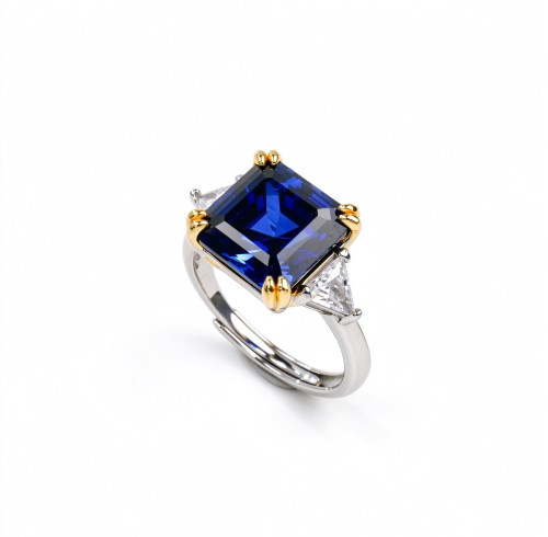 925 Sterling Silver Lab-Created Blue Sapphire Ring | 10 mm Square Radiant Cut | Pavé Split-Shank Design