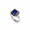 925 Sterling Silver Lab-Created Blue Sapphire Ring | 10 mm Square Radiant Cut | Pavé Split-Shank Design