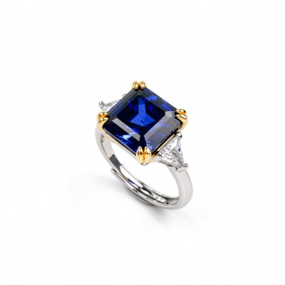 925 Sterling Silver Lab-Created Blue Sapphire Ring | 10 mm Square Radiant Cut | Pavé Split-Shank Design