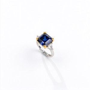 925 Sterling Silver Lab-Created Blue Sapphire Ring | 10 mm Square Radiant Cut | Pavé Split-Shank Design