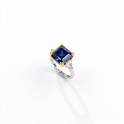 925 Sterling Silver Lab-Created Blue Sapphire Ring | 10 mm Square Radiant Cut | Pavé Split-Shank Design